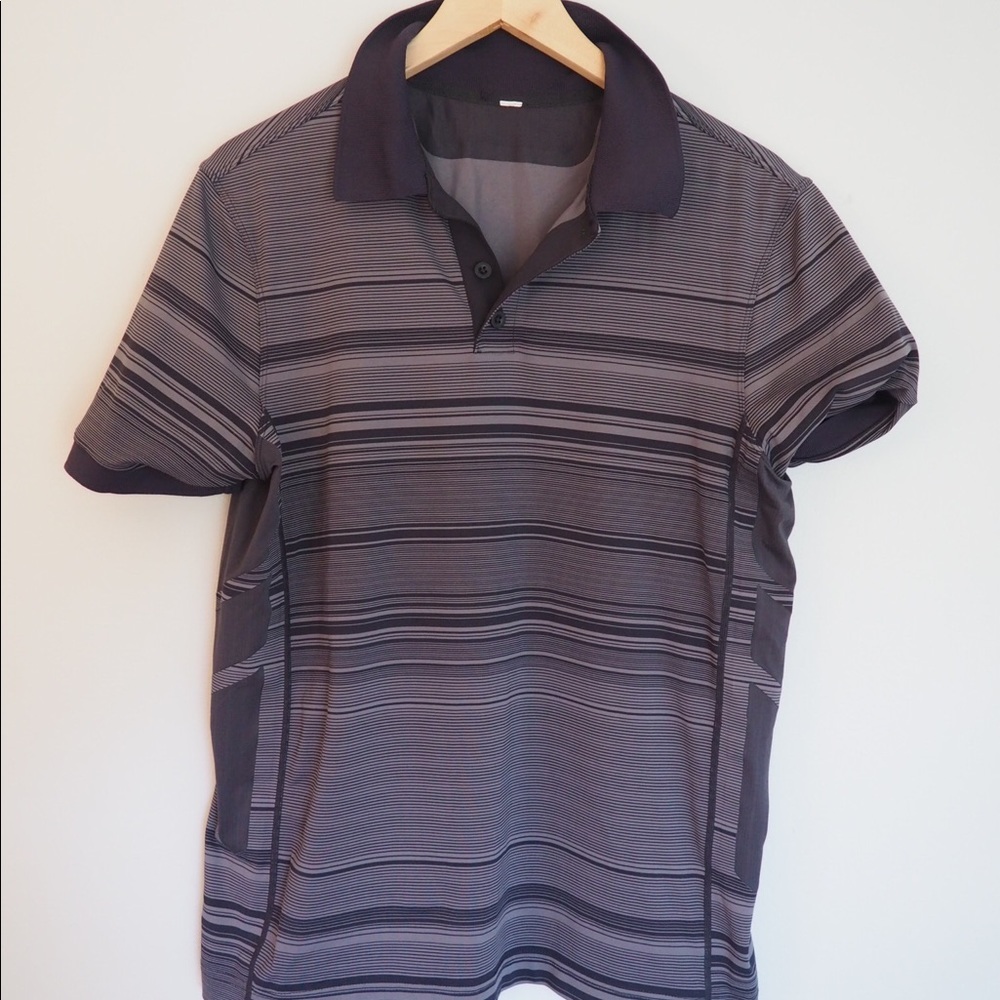 Lululemon Men’s Polo Shirt - Black/Grey Striped
